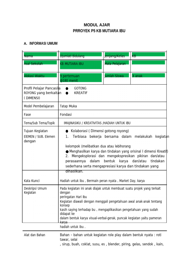 Proyek Kreatif Hari Ibu di KB Mutiara Ibu | PDF