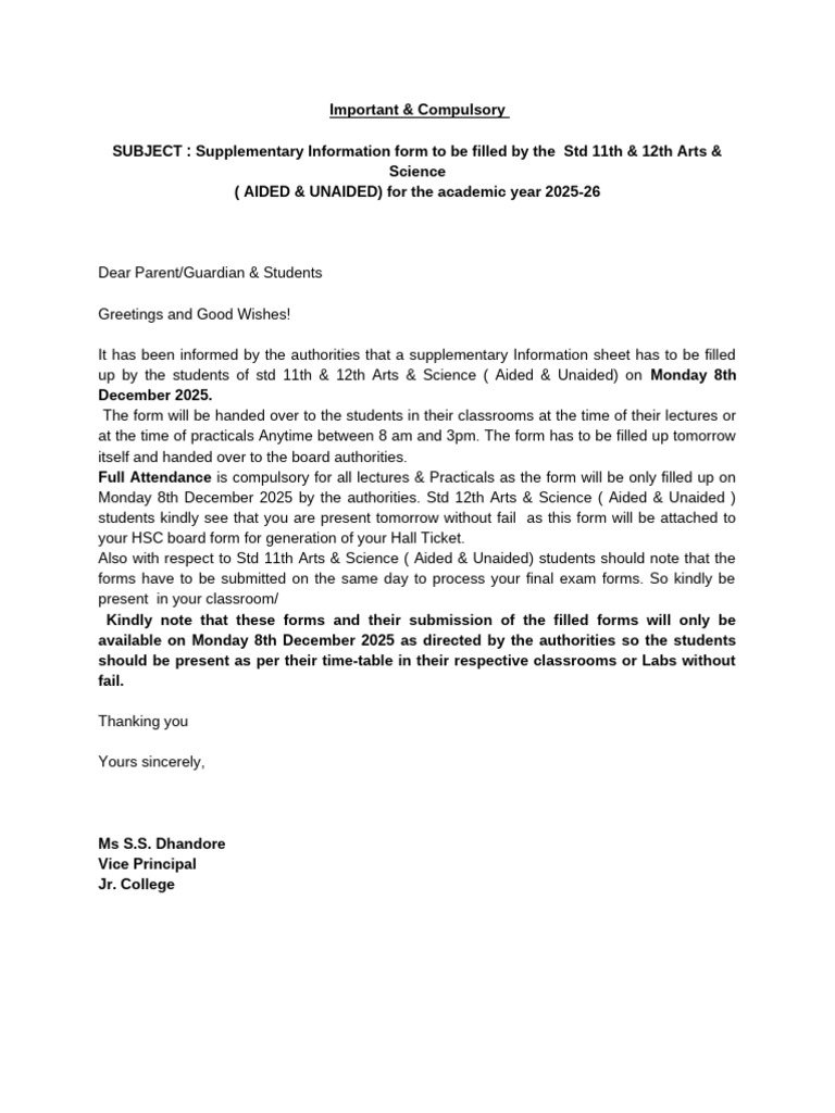 Imp Notice for Mon 8th December 2025 | PDF