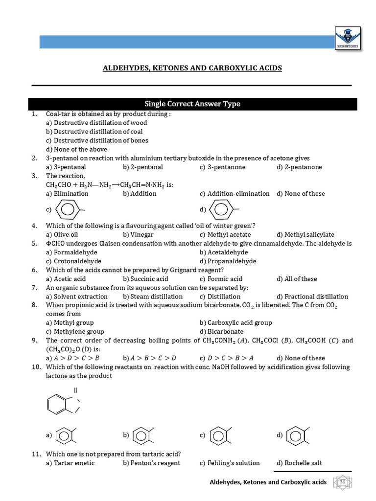 Aldehydes, Ketones & Carboxylic Acids Quiz | PDF | Carboxylic Acid ...