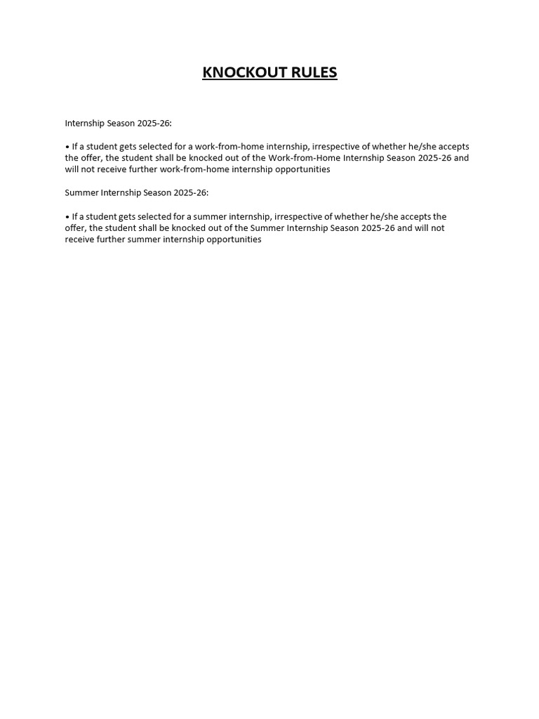 Internship Knockout Rules 2025-26 | PDF