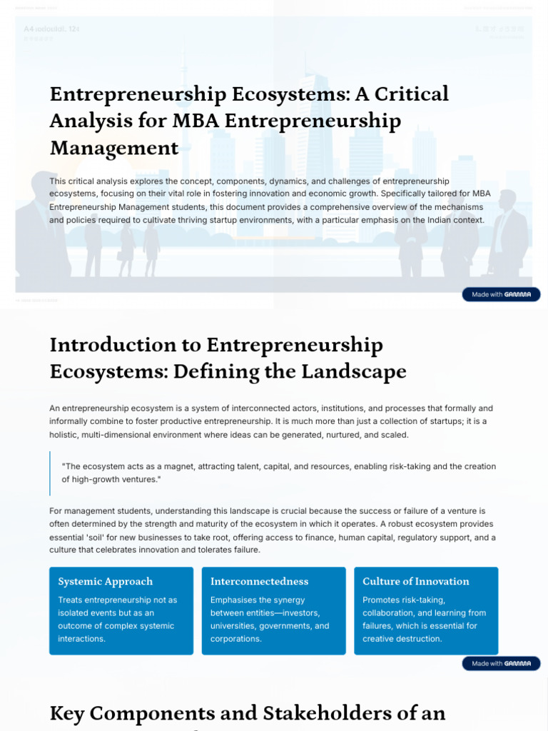 Entrepreneurship Ecosystems A Critical Analysis For MBA ...