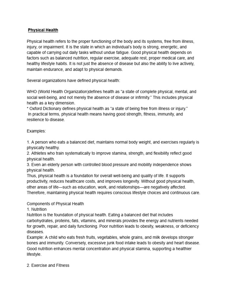Understanding Physical Health Essentials | PDF | Physical Fitness ...