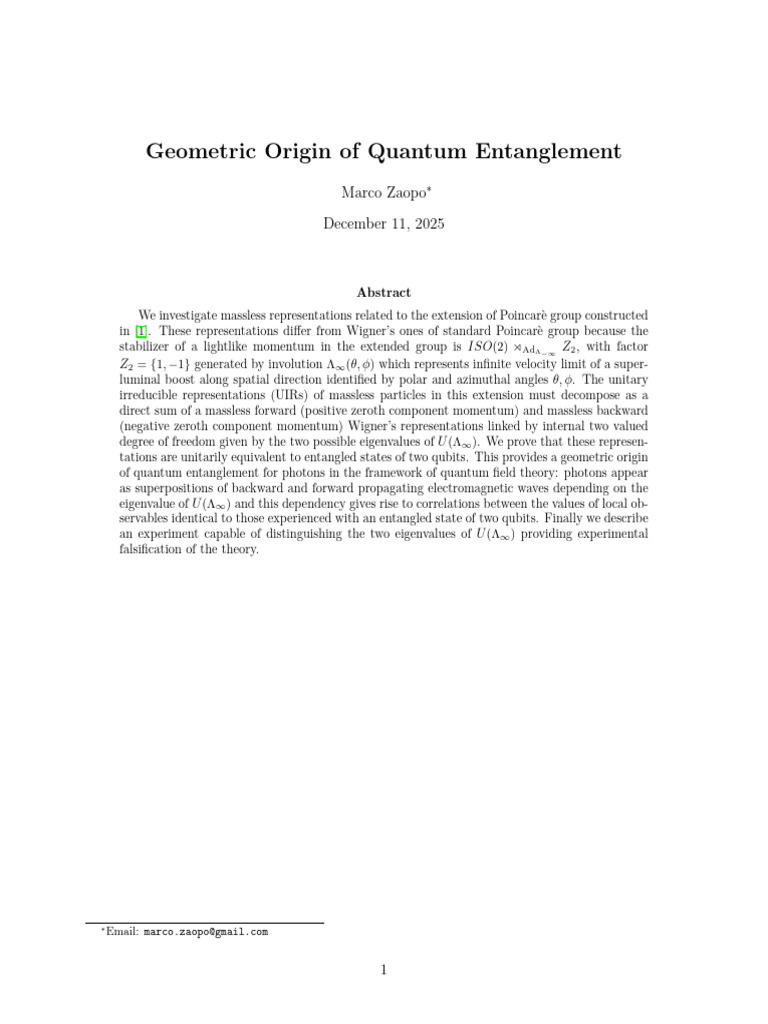 Geometric Origin of Quantum Entanglement | PDF | Group (Mathematics ...