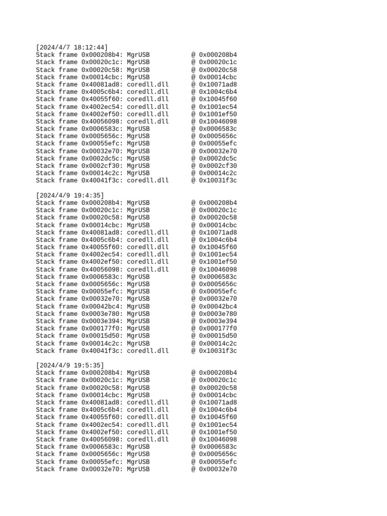 MgrUSB Stack Frame Analysis Logs | PDF