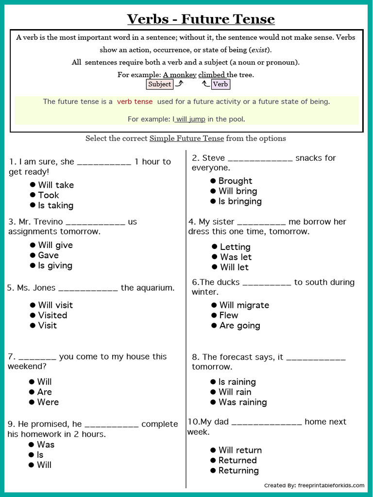 Simple Future Tense Practice Exercises | PDF | Verb | Subject (Grammar)
