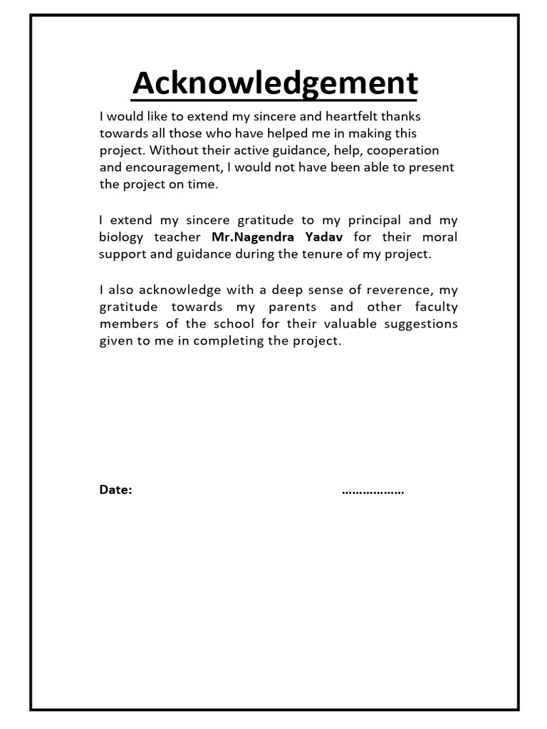 Acknowledgement for Biology Project | PDF