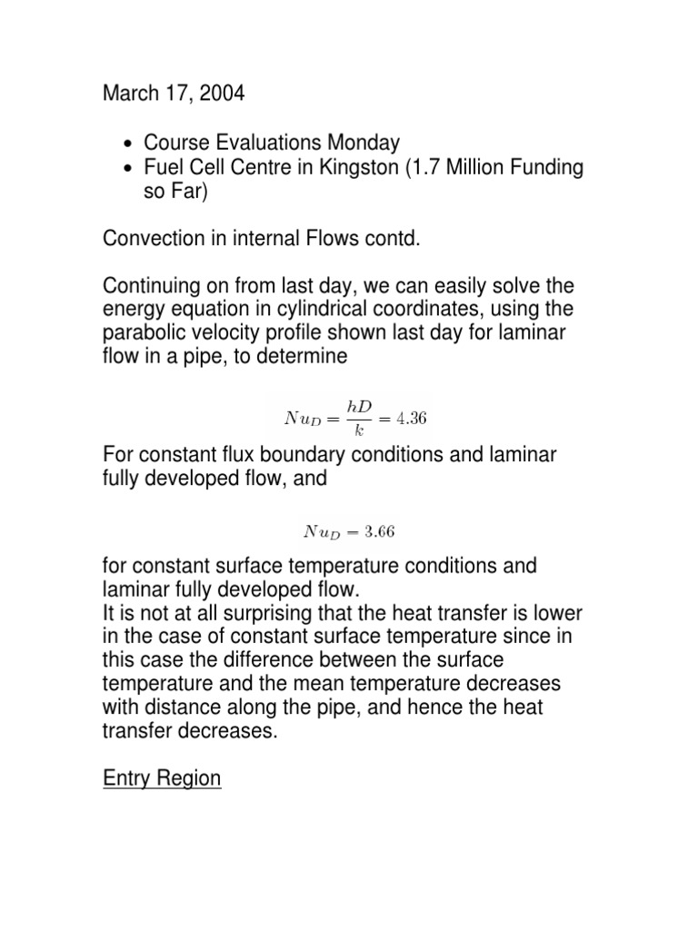 Convection in Internal Flows | PDF | Fluid Dynamics | Laminar Flow