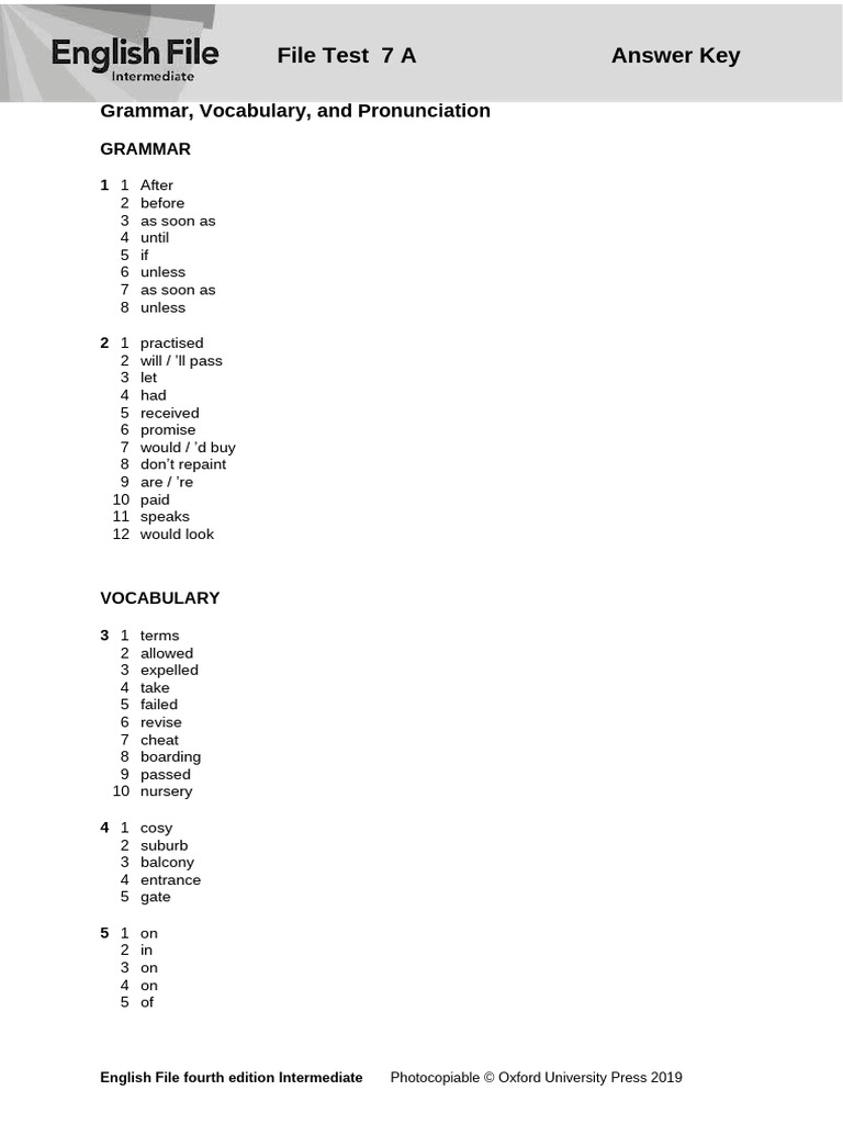 English File Test 7A Answer Key | PDF | Psycholinguistics | Applied ...