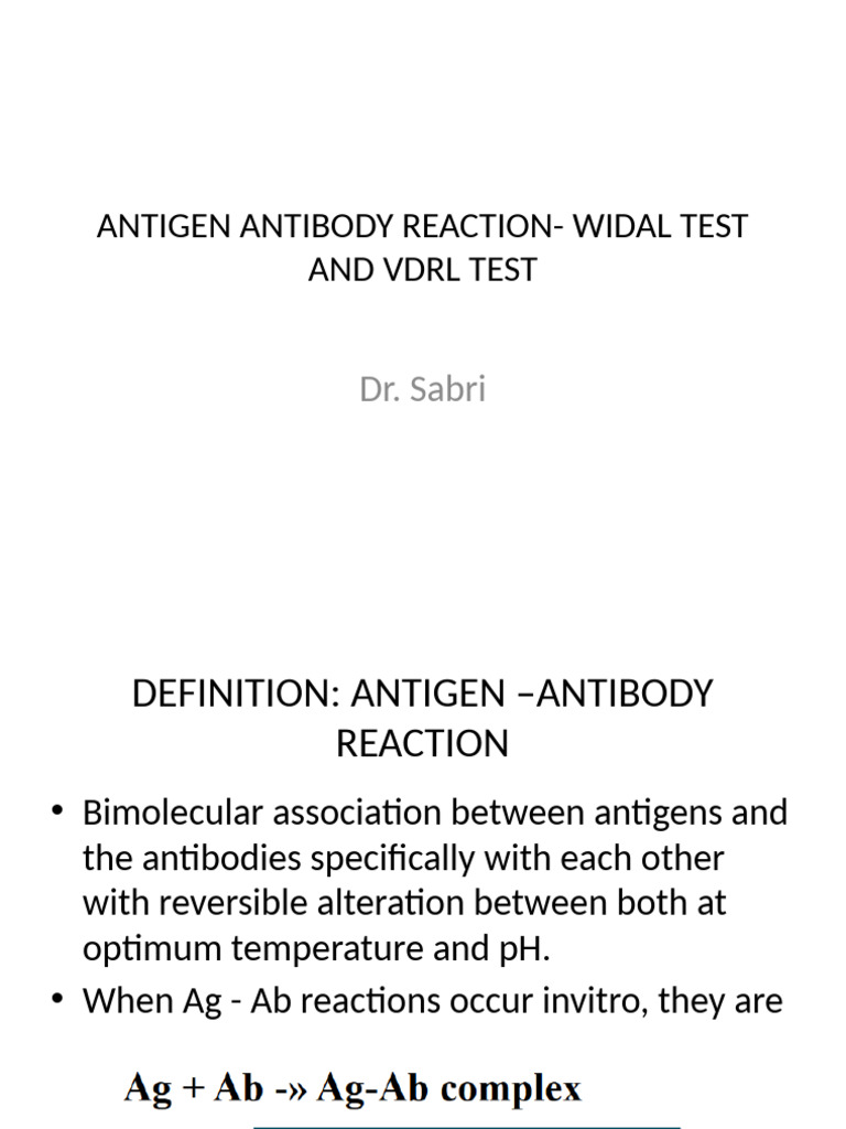 Widal and VDRL Test Procedures Explained | PDF | Elisa | Antibody