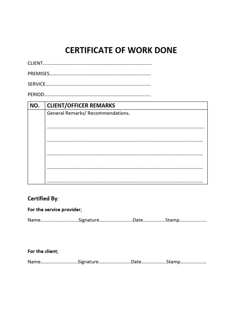 Certificate of Work Done | PDF