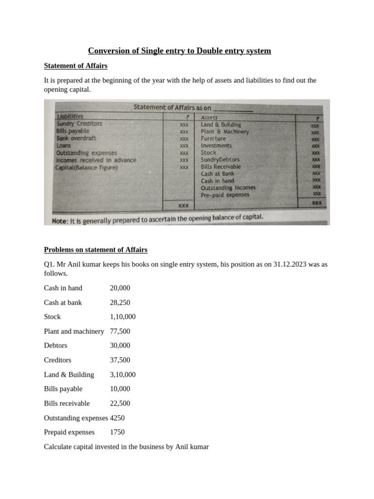 Single to Double Entry Conversion Guide | PDF | Expense | Cost Of Goods ...