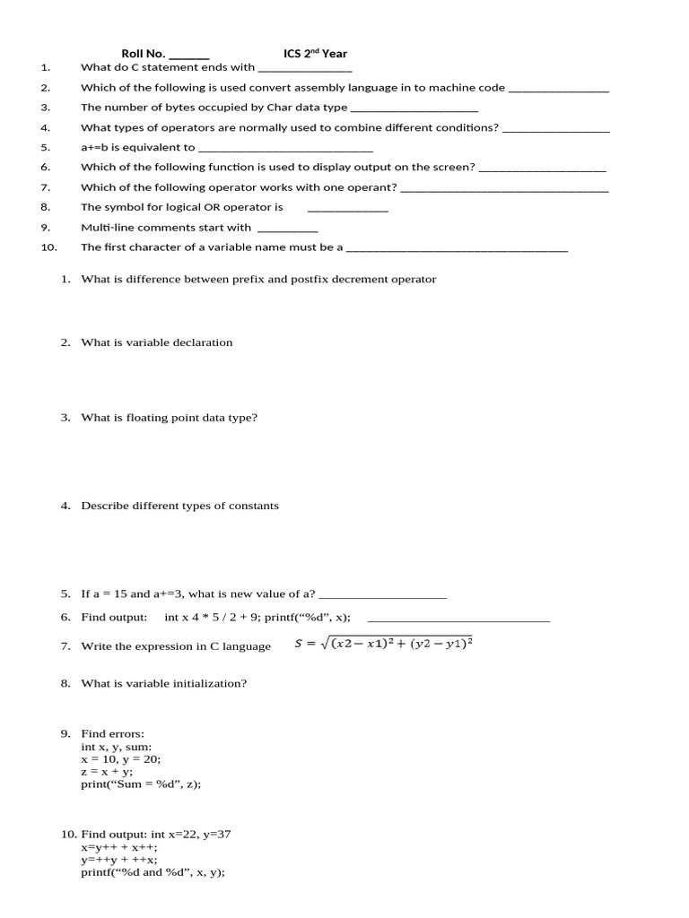 C Programming Concepts Quiz | PDF | Data Type | Assembly Language