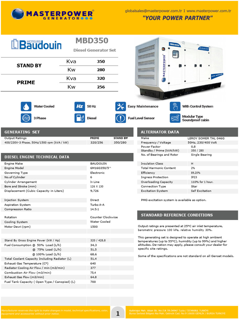 350 kVA Diesel Generator Specifications | PDF | Diesel Engine | Engines