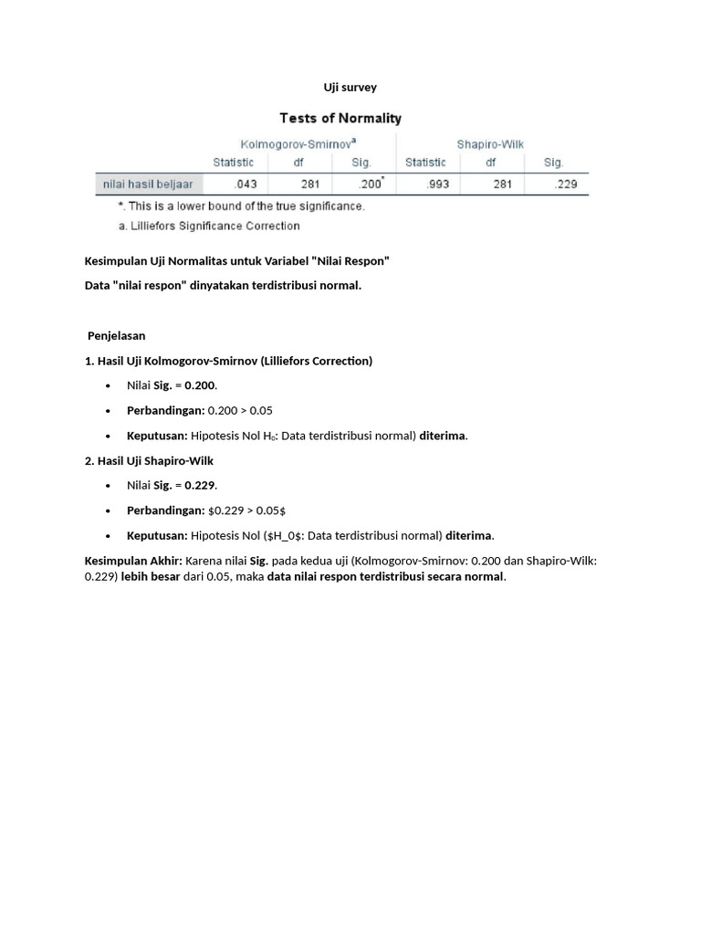 Uji Normalitas Data Nilai Respon | PDF