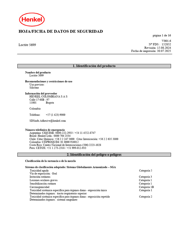 HS Loctite 5699 | PDF | Toxicología | Biología