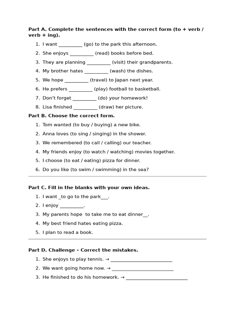 English Verb Forms Practice Worksheet | PDF