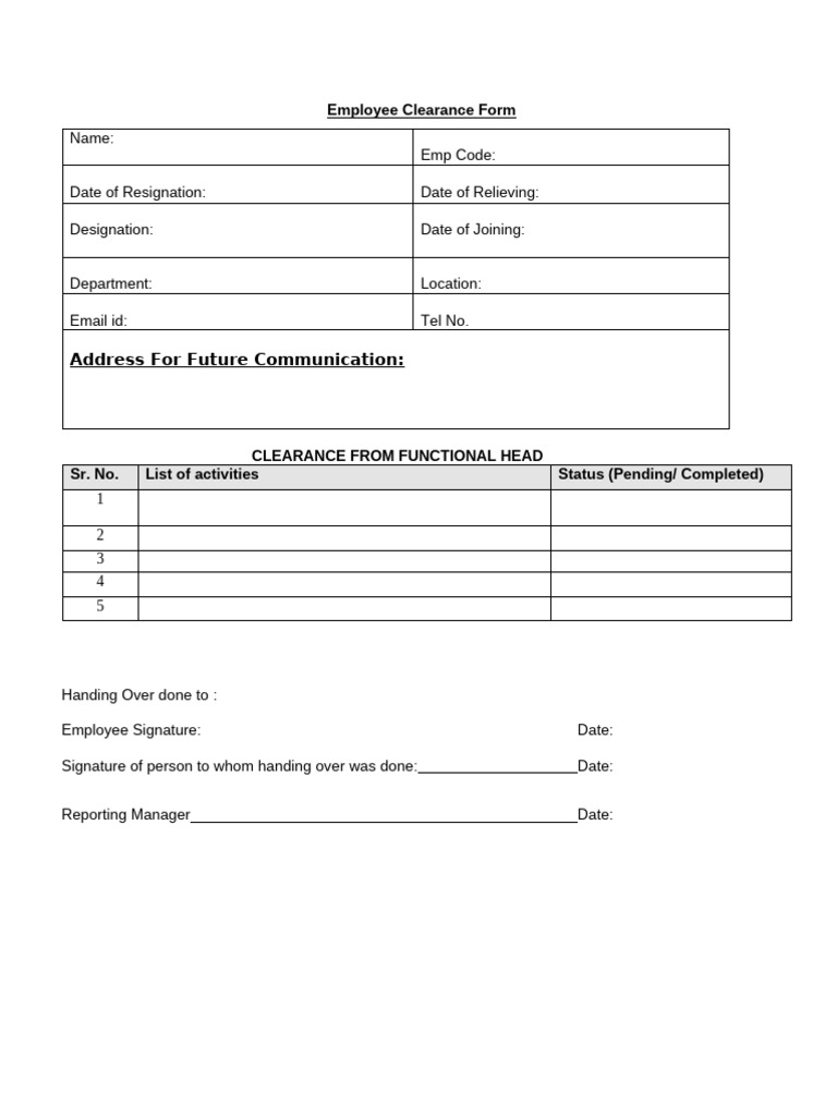 Clearance Form | PDF