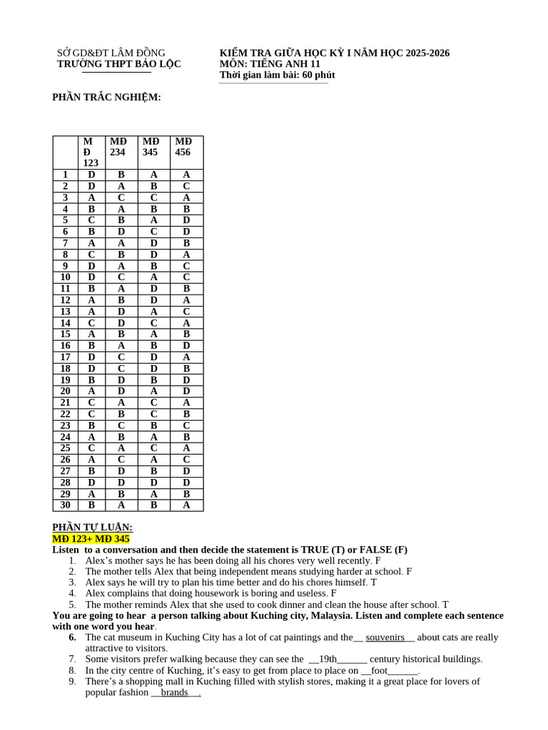 English Test for Grade 11 - Lam Dong | PDF