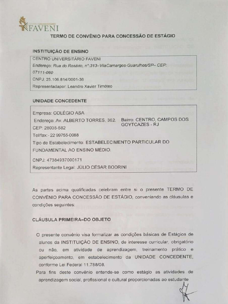 Termo de Concessão de Estágio | PDF
