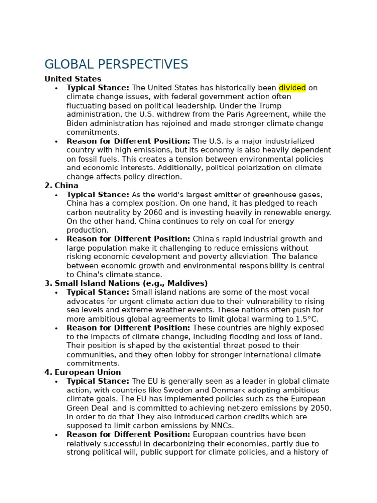 Global Climate Change Perspectives | PDF | Climate Change | Climate ...