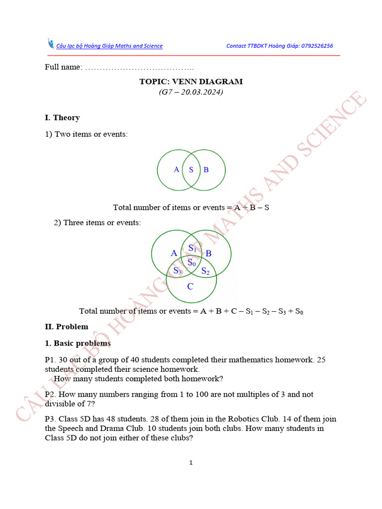 W29 G7 Venn Diagram 20.03 | PDF | Elementary Mathematics | Mathematical ...