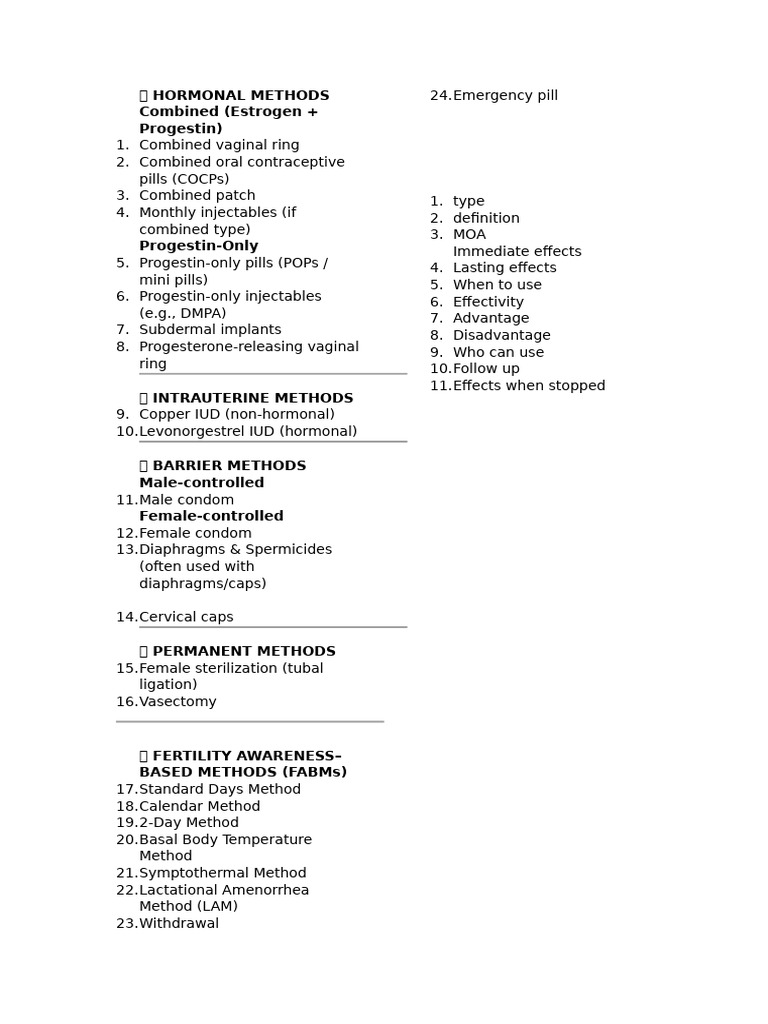 Comprehensive Guide to Contraceptive Methods | PDF | Menstrual Cycle ...