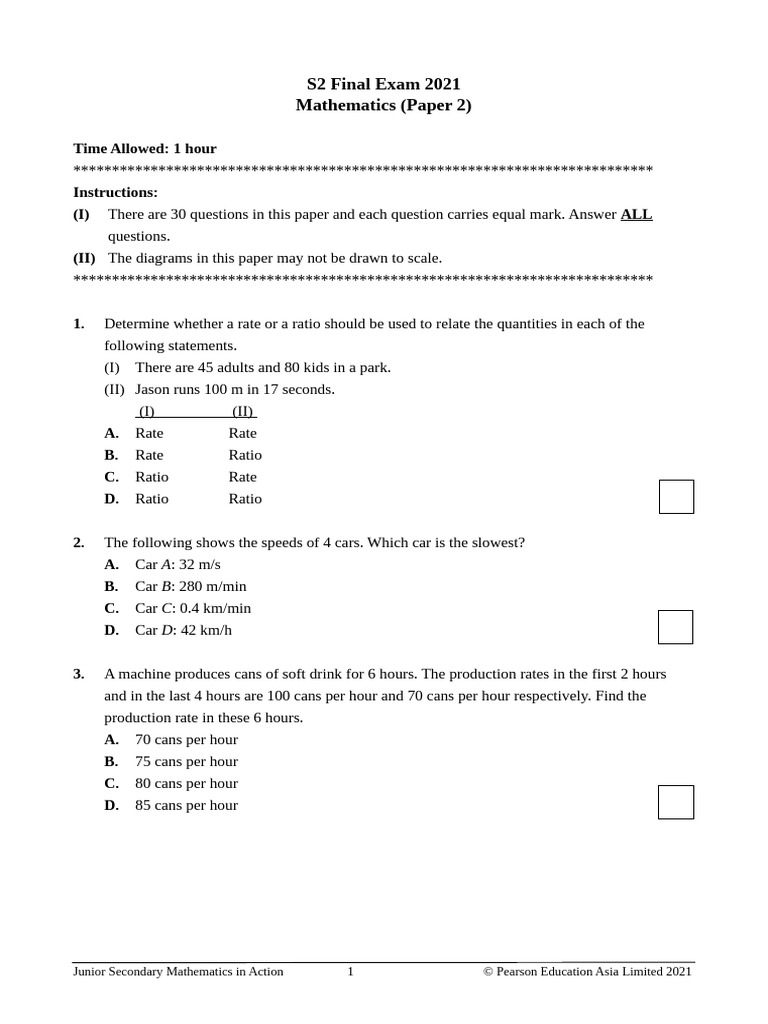 2021 S2 Mathematics Exam Paper 2 | PDF | Area | Elementary Mathematics