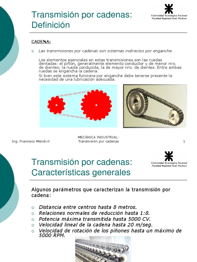Presentacion Transmision Por Cadena | PDF | (Mecánica) | Engranaje