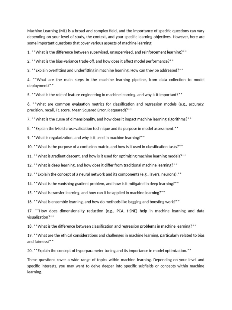 Machine Learning Imp Question | PDF