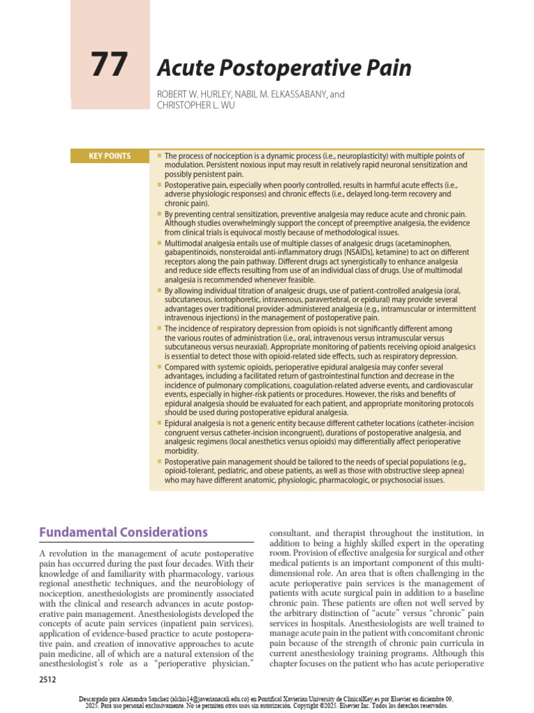 Acute Postoperative Pain Management | PDF | Analgesic | Opioid