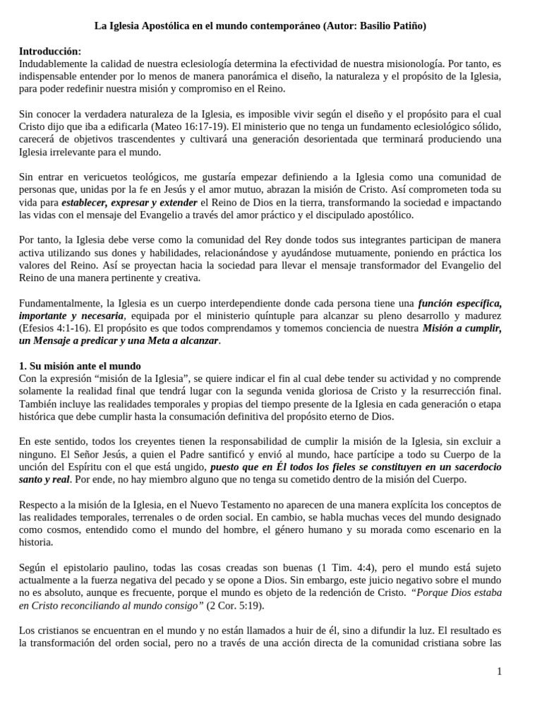 La Iglesia Apostolica en El Mundo Contemporaneo | PDF | Cristo (título ...