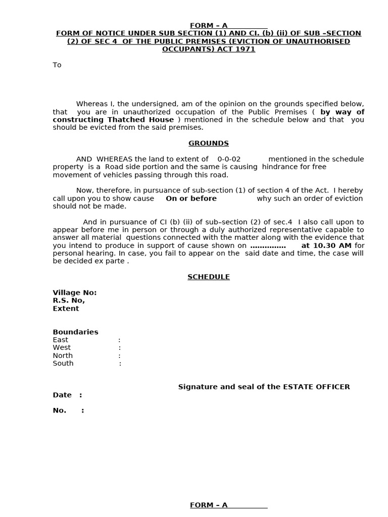 Eviction Notice Under Public Premises Act | PDF | Justice | Crime ...