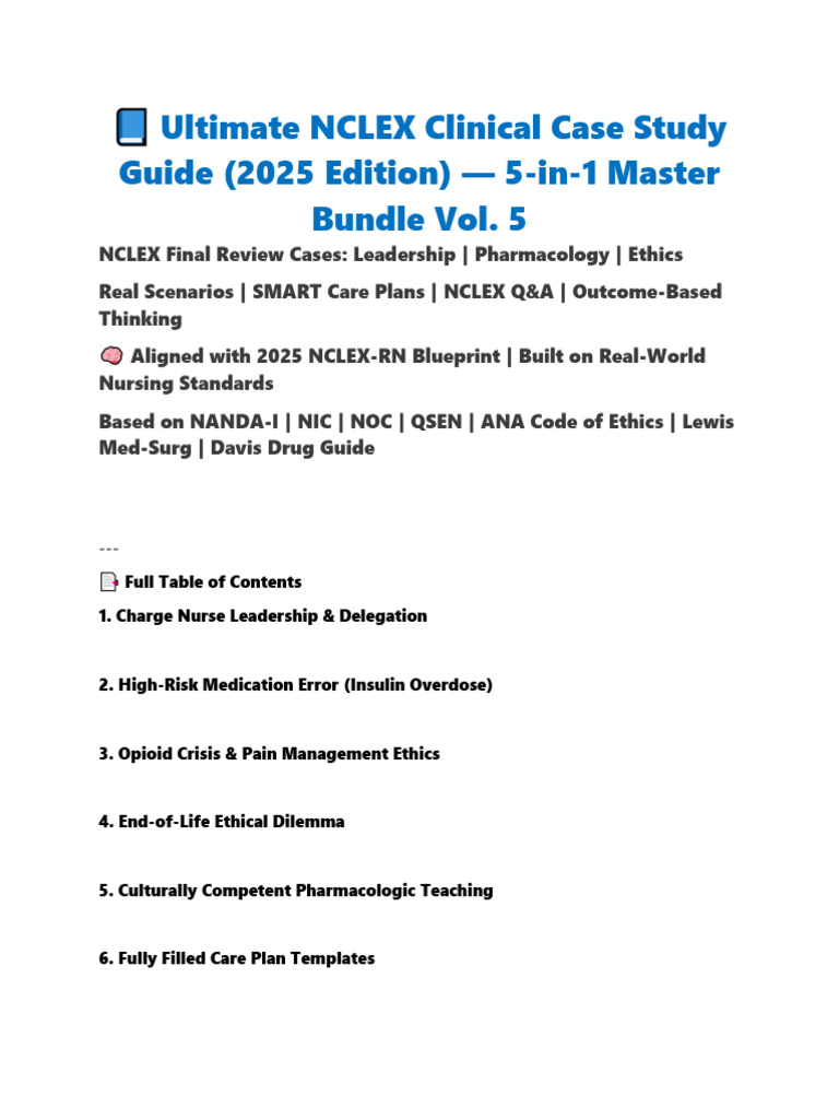 NCLEX Clinical Case Study Guide 2025 | PDF | Hypoglycemia | National ...