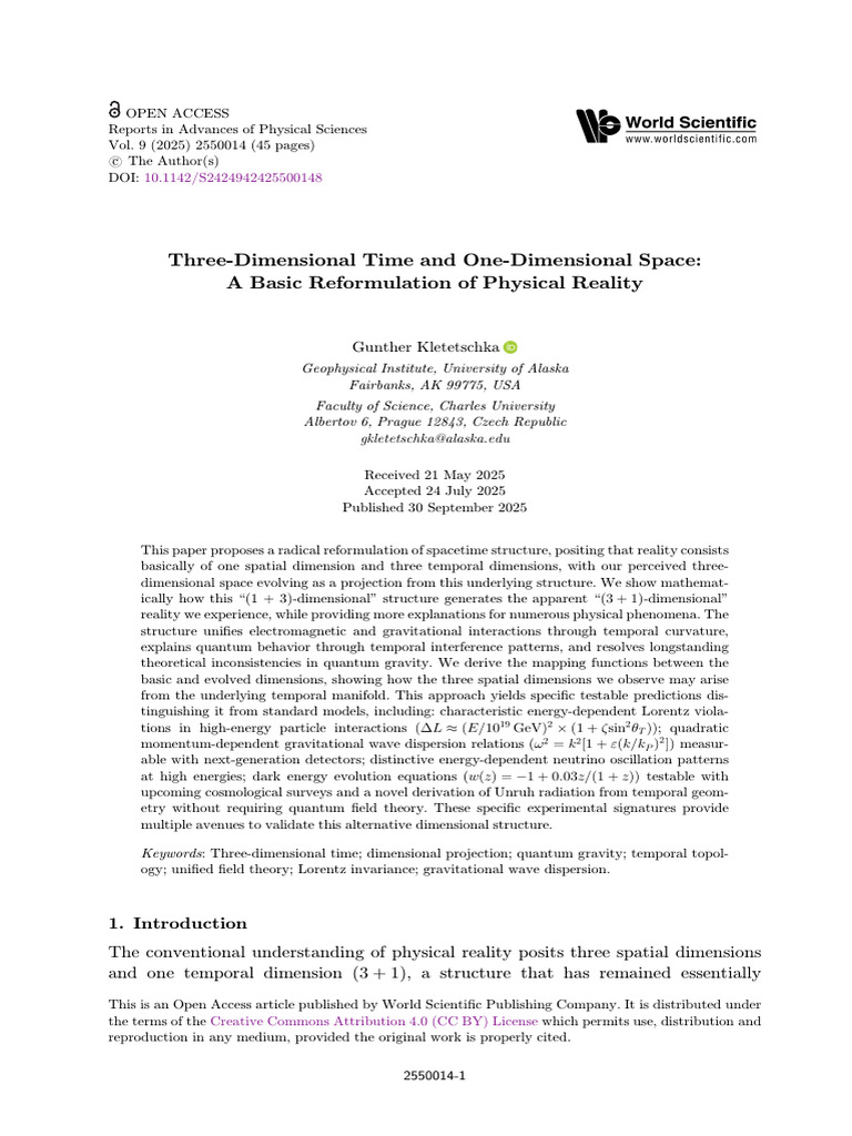 Reformulating Spacetime: 1D Space, 3D Time | PDF | Dimension | Spacetime