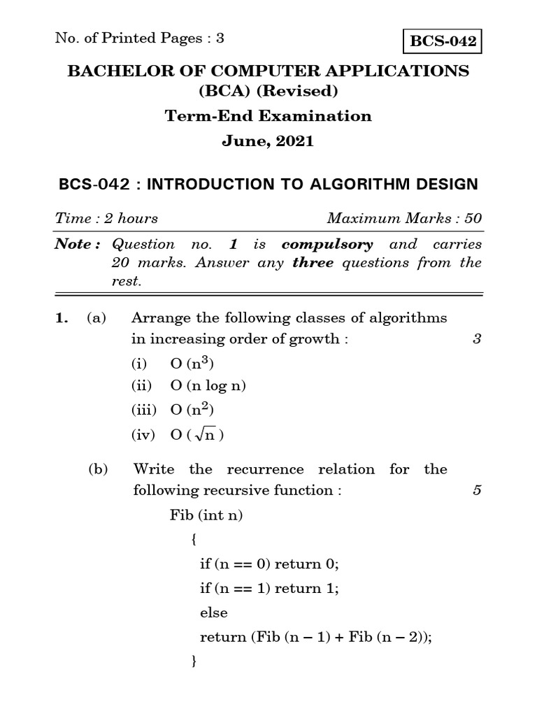 Introduction to Algorithm Design Exam Guide | PDF | Time Complexity ...