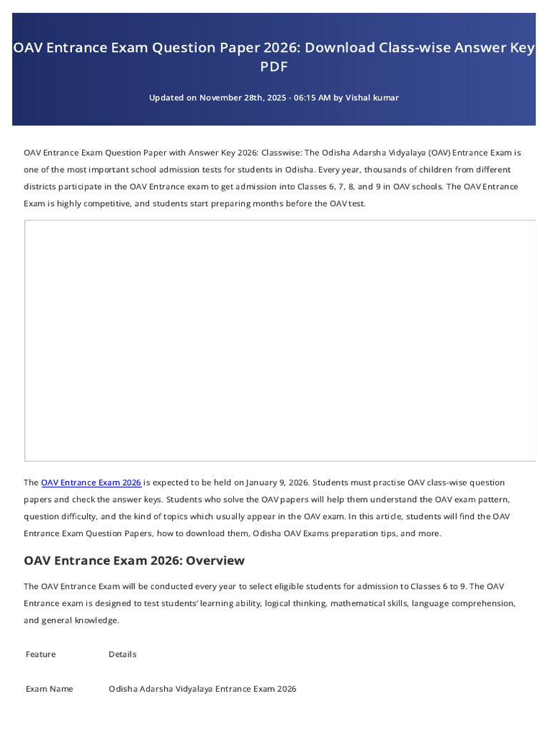 OAV Entrance Exam 2026: Question Papers & Keys | PDF | Question | Learning