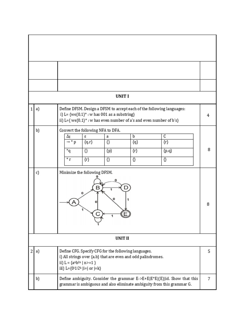 Automata and Compiler Design Exam Template | PDF | Parsing | Syntax (Logic)