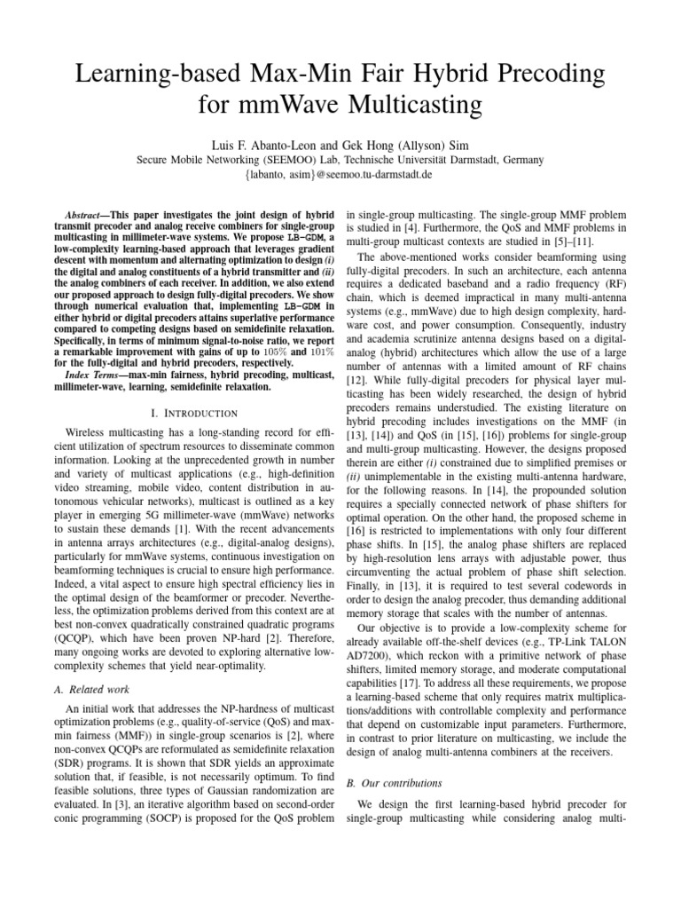 Learning-Based Max-Min Fair Hybrid Precoding For Mmwave Multicasting ...