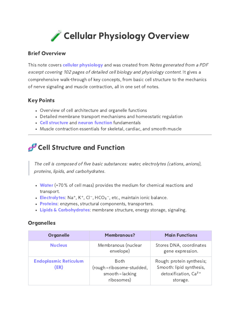 Cellular Physiology Essentials Guide | PDF | Chemical Synapse | Muscle ...