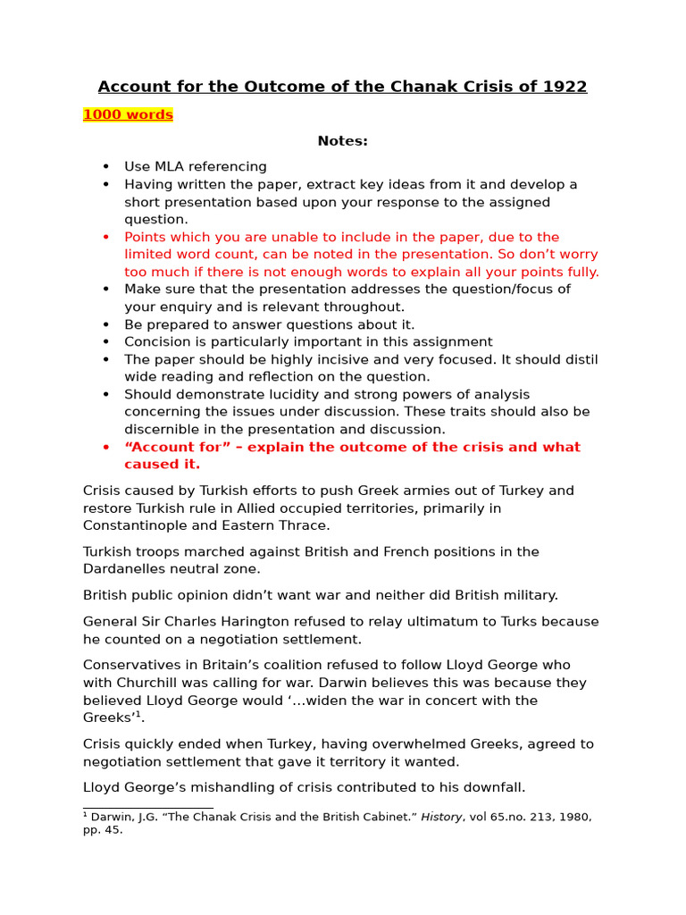 Outcomes of the 1922 Chanak Crisis | PDF | Diplomacy | International ...