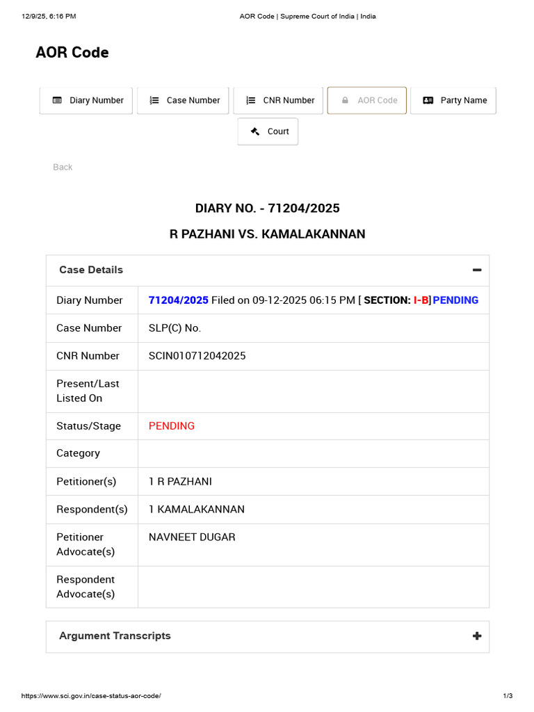 AOR Code Case Status Overview | PDF | Supreme Court Case Law