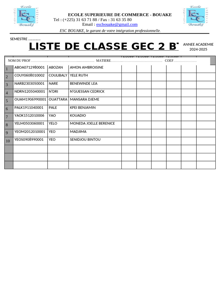 Liste des étudiants GEC 2 BTS 2024-2025 | PDF