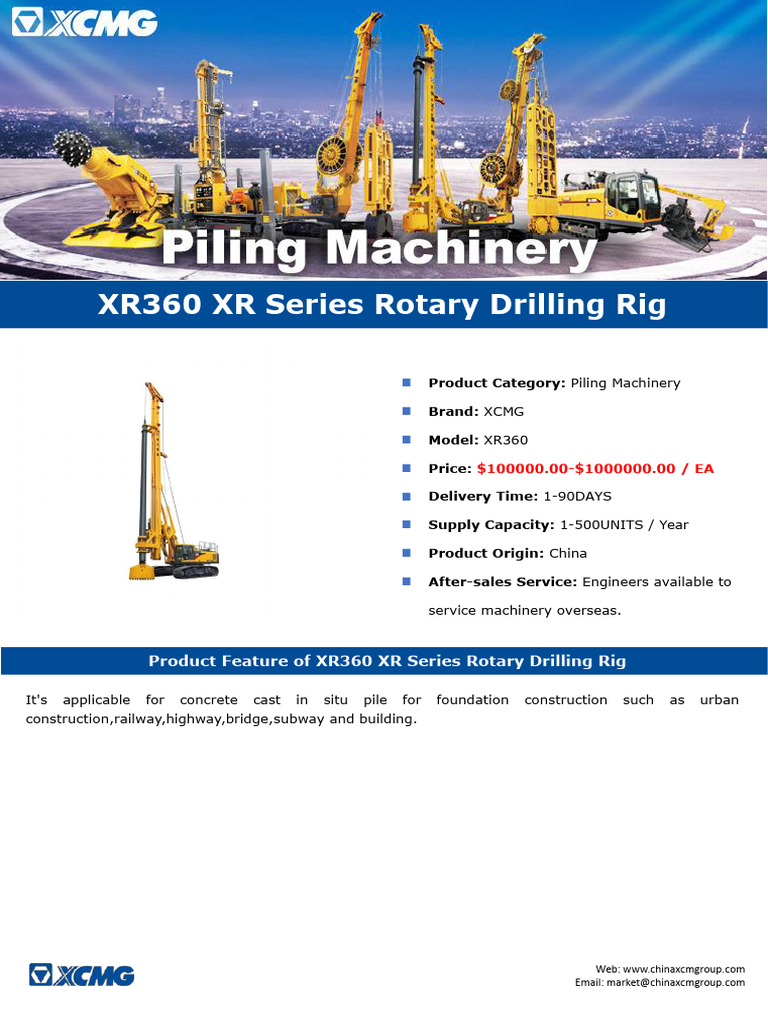 XR360 Rotary Drilling Rig Specifications | PDF | Piston | Drill