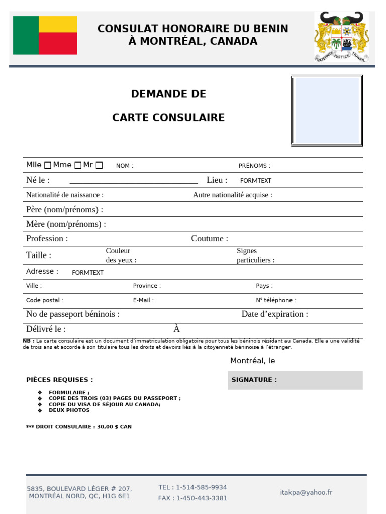 Formulaire de Demande Carte Consulaire | PDF