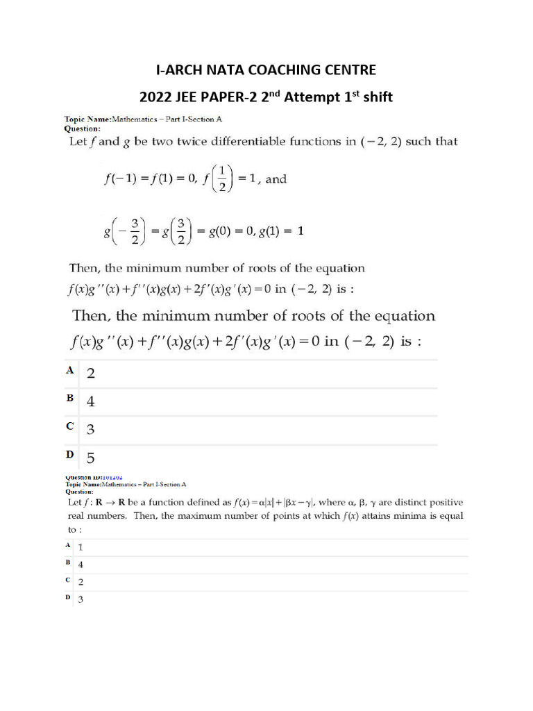 2022 JEE Paper 2 2ND ATTEMPT 1st Shift | PDF