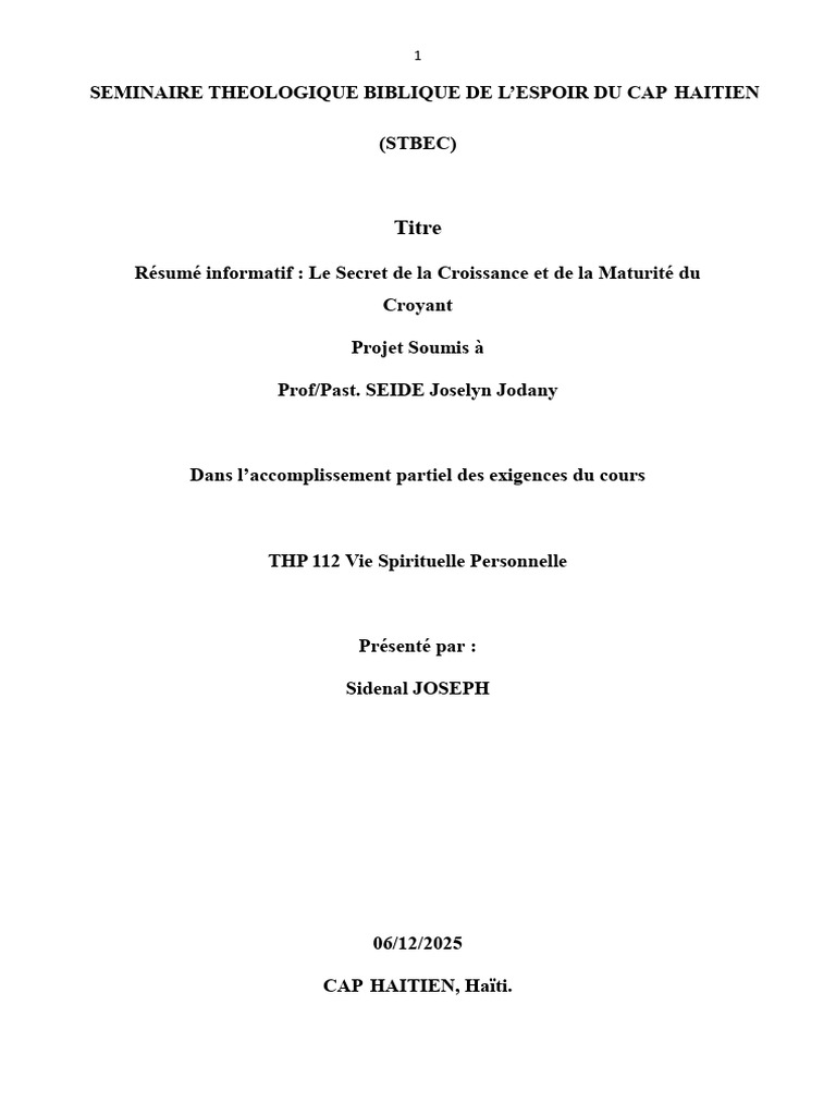 Croissance et Maturité Spirituelle du Croyant | PDF | Dieu | Prière