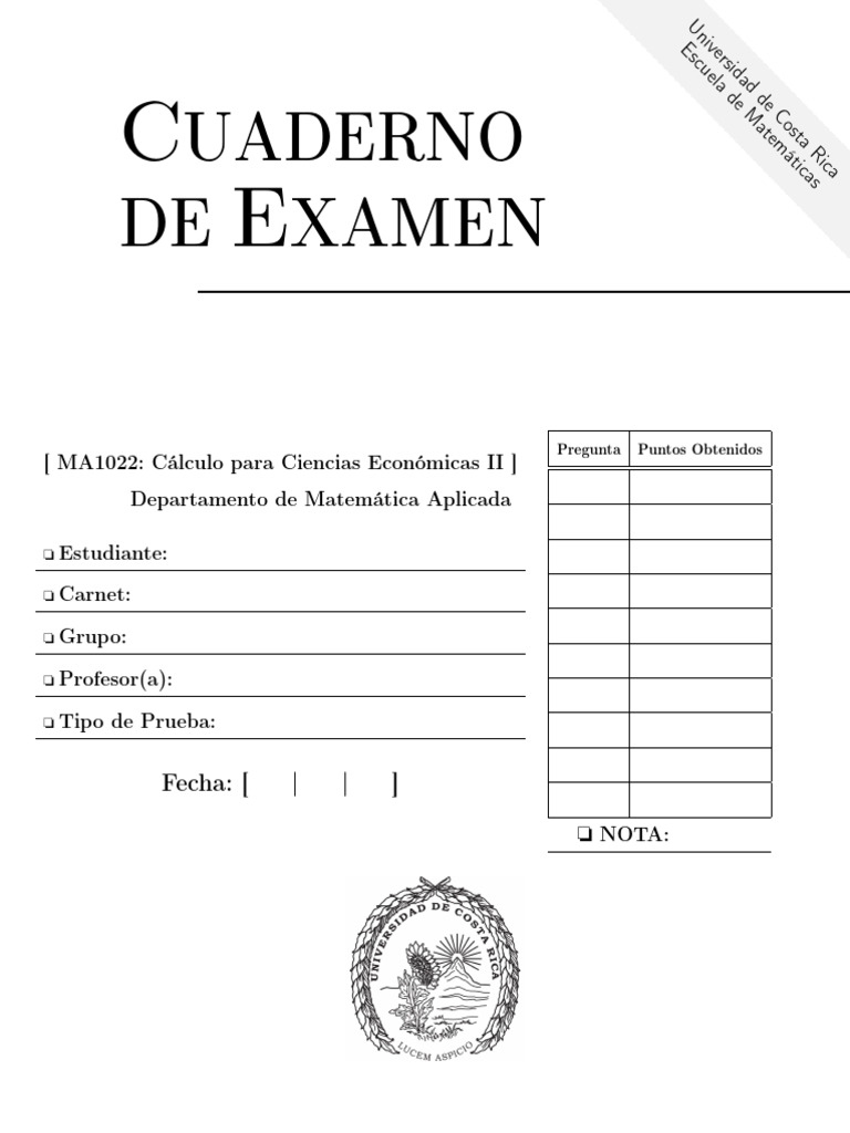 Cuaderno de Examen MA1022 UCR | PDF