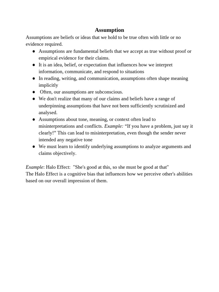 Understanding Assumptions and Biases | PDF