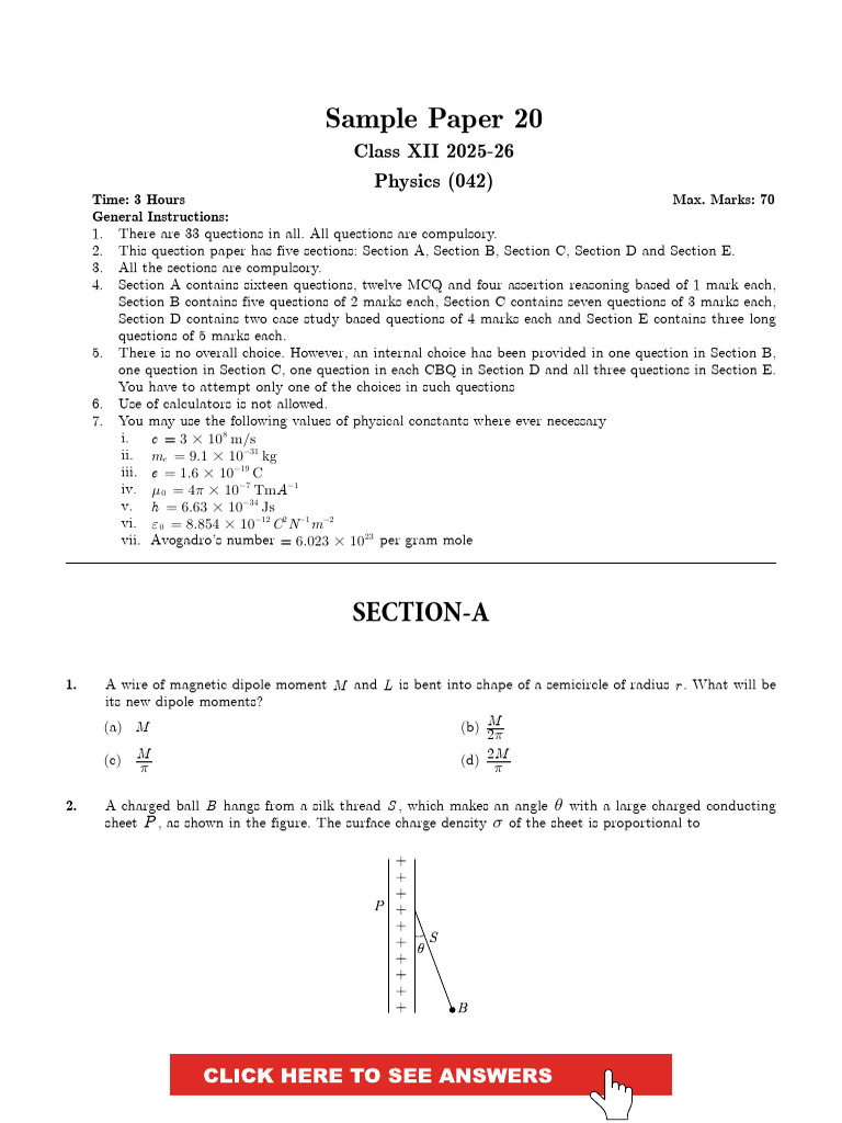 Class 12 Physics Sample Paper 2025-26 | PDF | Electron | P–N Junction