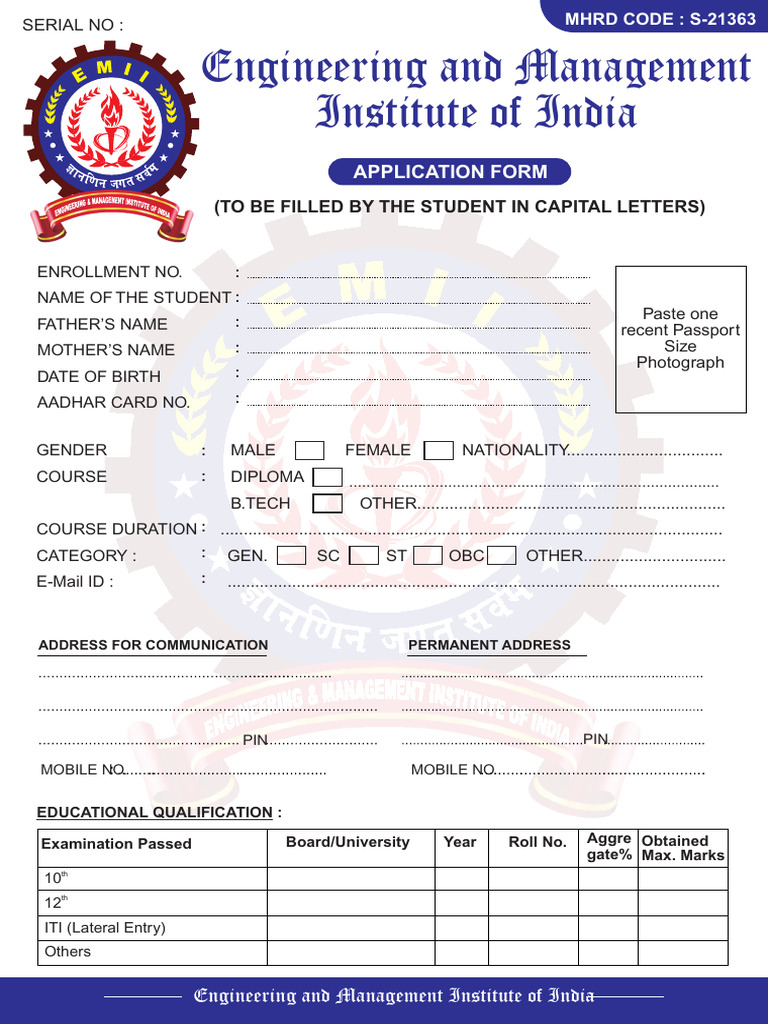 Admission Form Emii | PDF